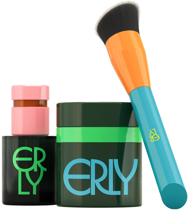 Set of ERLY Night Moisturizer, Daily Soothe Serum, and the Mixer Brush