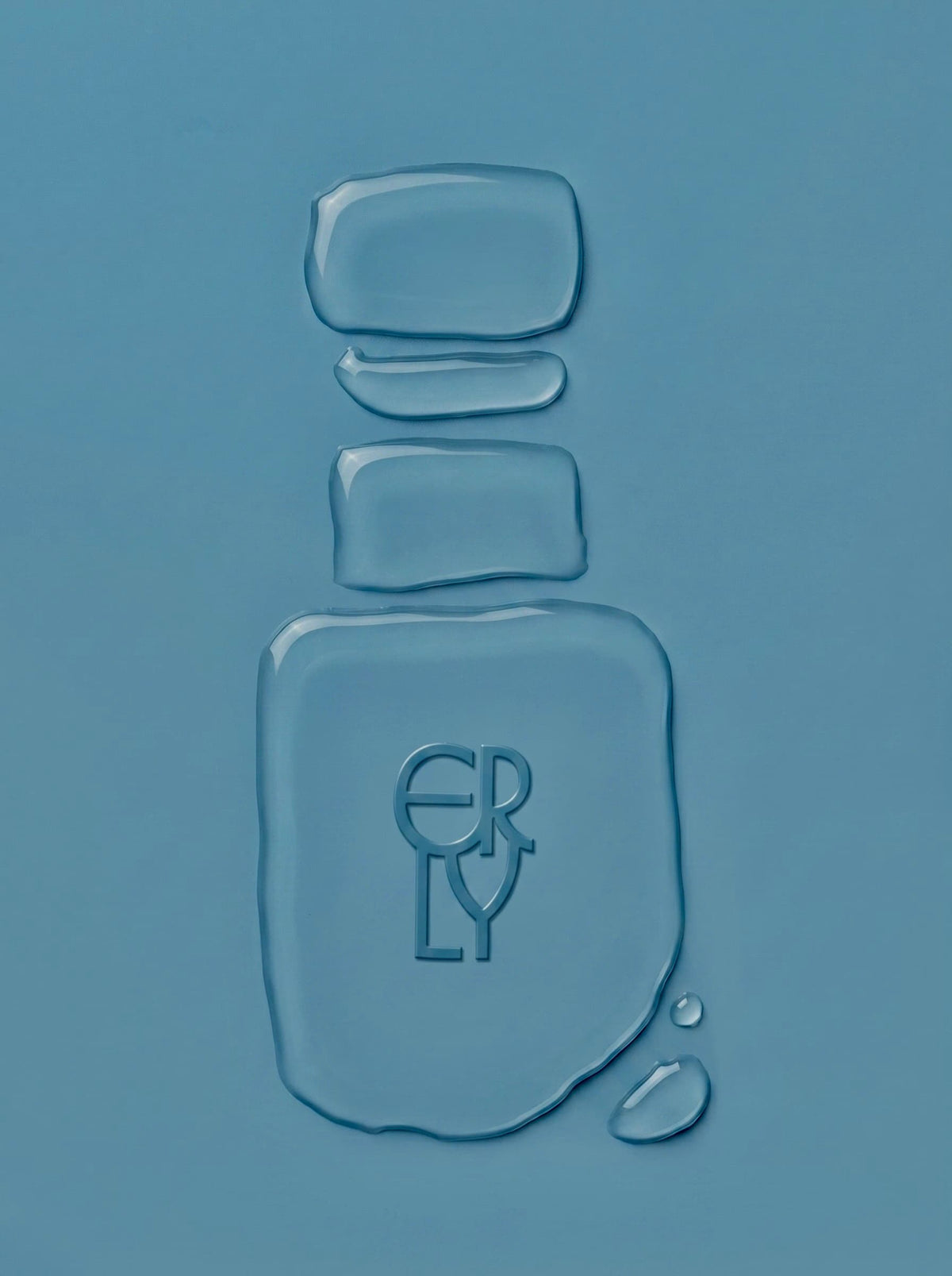 A 3D render of a stacked skincare product bottle with a monochromatic blue colour scheme.
