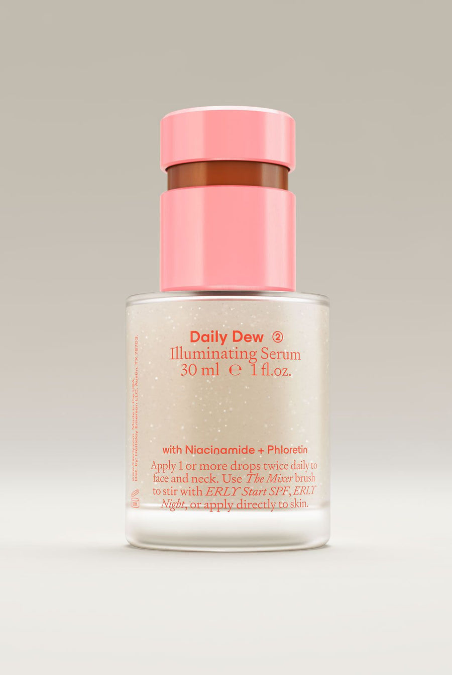 pink and red serum with ingredients