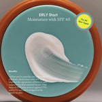 Close up of the lid of ERLY Start Moisturizer with the product and copy