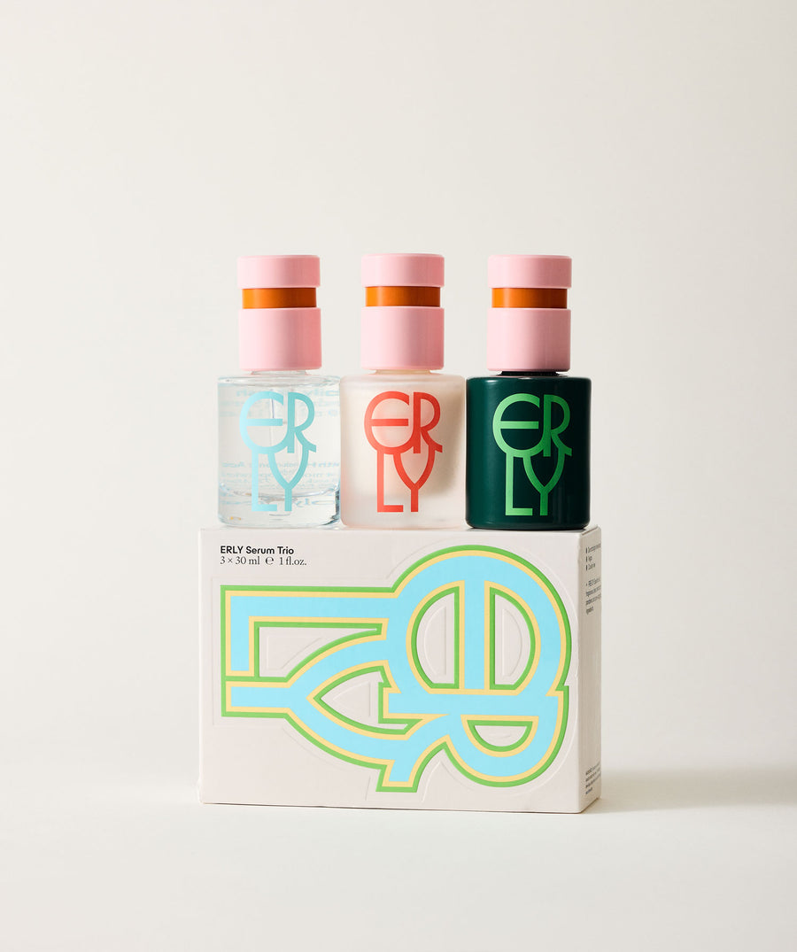 Three ERLY bottles with a matching box on a white background